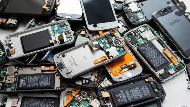 Rozmontované a částečně poškozené smartphony