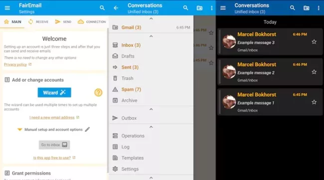 Prostředí aplikace FairEmail