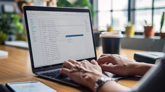 Uživatel vyřizuje e-maily na laptopu