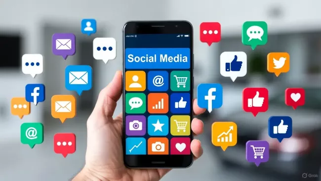 Mobilní telefon a na jeho displeji spousta aplikací