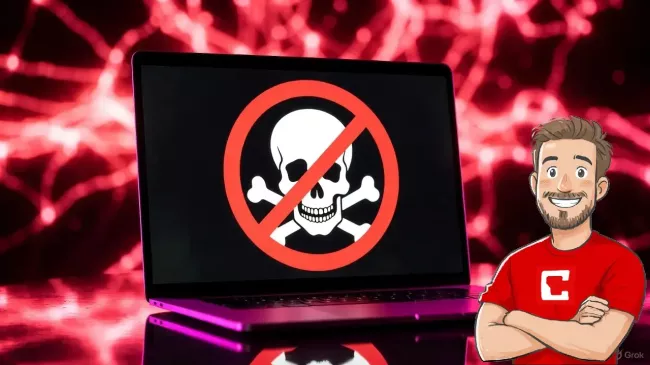 Symbol nebezpečí na displeji laptopu