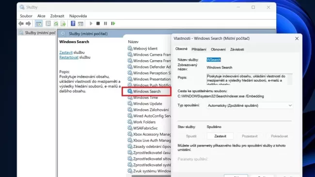 Služba Windows Search ve Windows