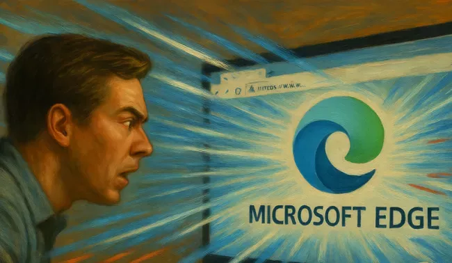 Uživatel zírá na Microsoft Edge na svém monitoru