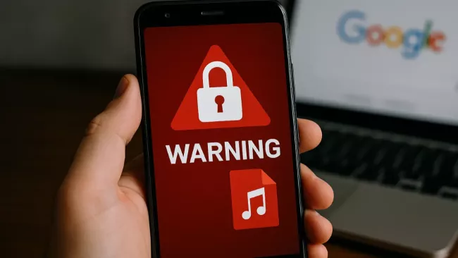 Symbol ohrožení zvukovým souborem na displeji smartphonu