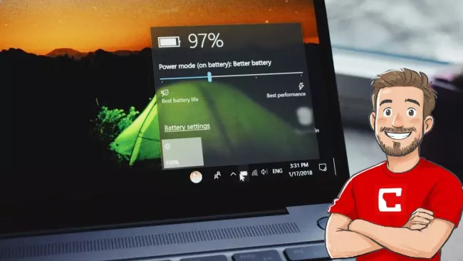 Detail na displej notebooku se stavovou obrazovkou nabíjení baterie