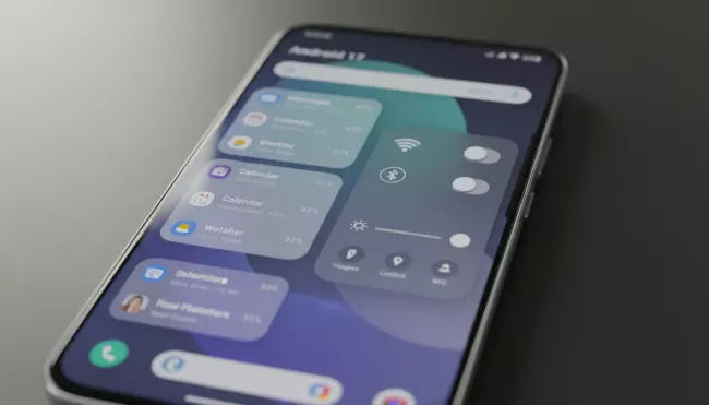 Detailní pohled na displej androidového telefonu