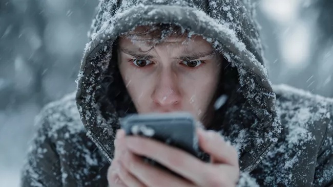Mobilní telefon v zimě