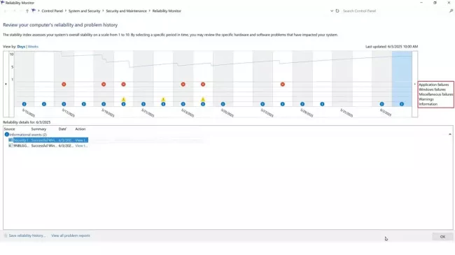 Sledování spolehlivosti ve Windows 11