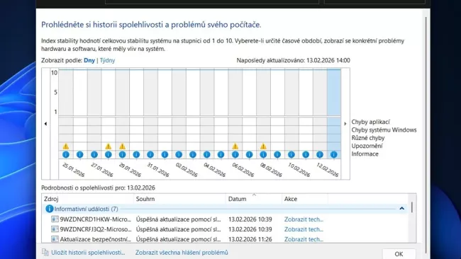 Sledování spolehlivosti ve Windows 11