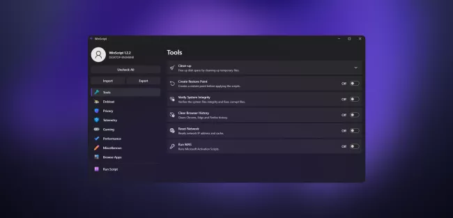 WinScript, nástroje