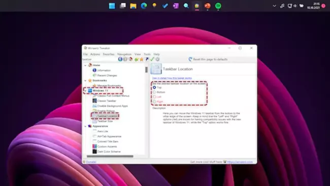 Prostředí programu WinAero Tweaker