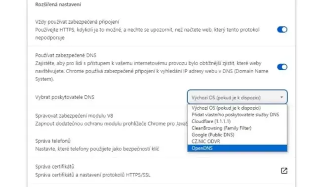 Nastavení alternativního DNS v Google Chrome
