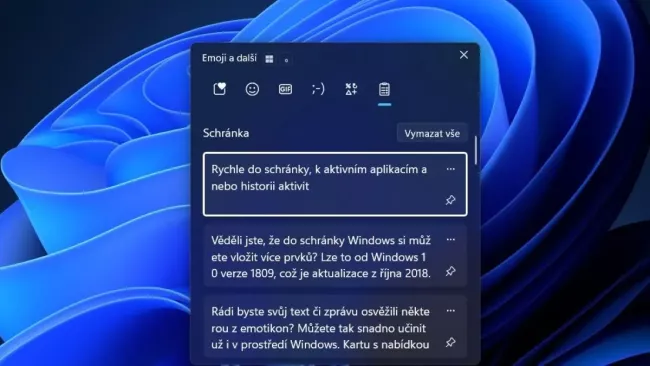 Schránka ve Windows 11 a její historie