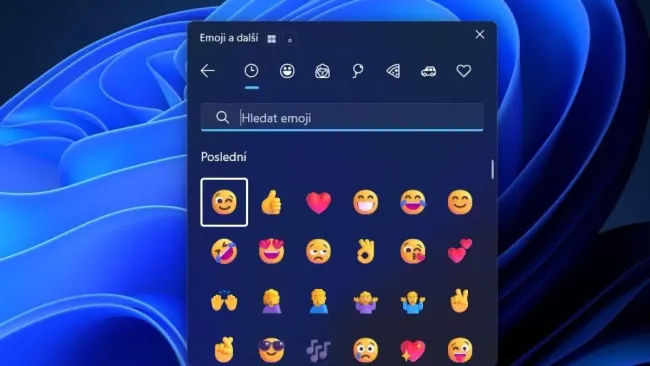 Okno s nabídkou emotikon ve Windows