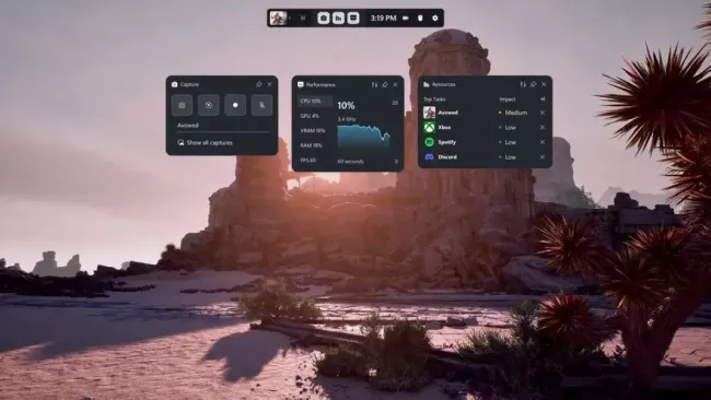 Game Bar v grafice Windows 11