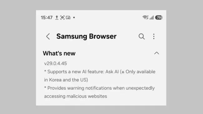 Detail nově pojmenovaného mobilního prohlížeče Samsung