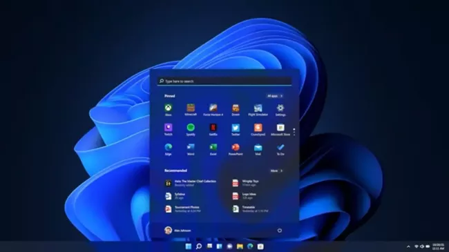 Windows 11 Start menu v tmavém režimu 