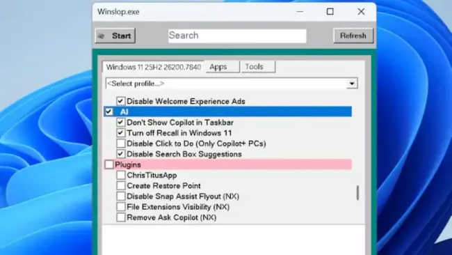 Prostředí programu Winslop