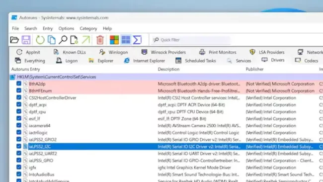 Nástroj Autoruns ze sady Sysinternals