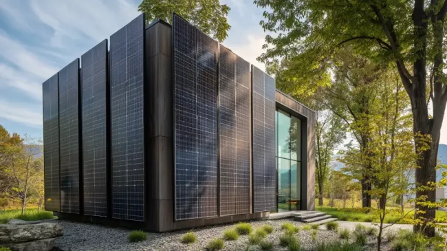 Solární panely svisle na fasádě domu