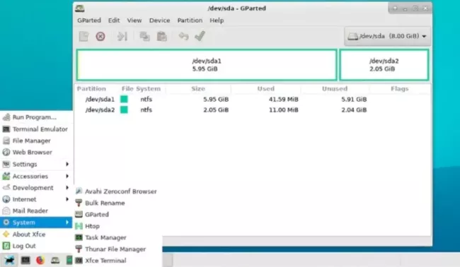 Prostředí programu Gparted
