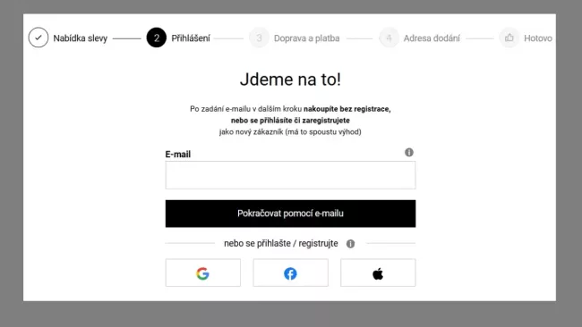 Výstupní formulář s registrací na internetovém obchodě
