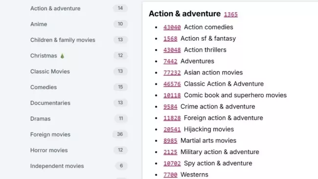 Příklady skrytých kódů Netflixu