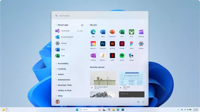 Inovovaná nabídka Start ve Windows 11