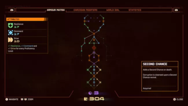 Saros nabízí vylepšení vesmírného obleku prostřednictvím stromu dovedností.