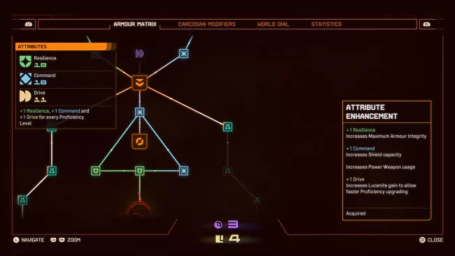 Saros nabízí vylepšení vesmírného obleku prostřednictvím stromu dovedností.