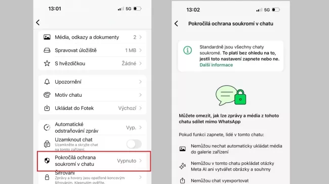 Nastavení Pokročilé ochrany uživatele před Meta AI ve WhatsApp