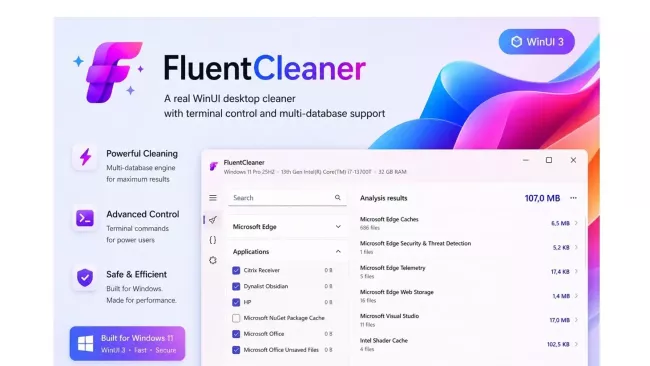 FluentCleaner základní obrazovka