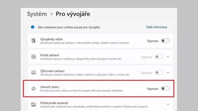 Povolení kontextové nabídky pro ukončování programů na hlavním panelu
