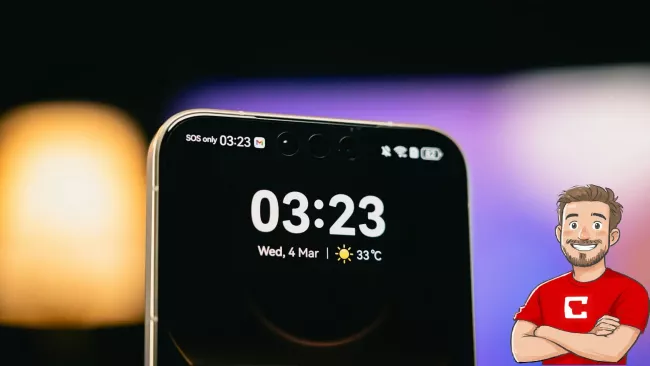 Detail na horní část displeje smartphonu