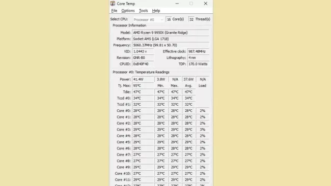 Prostředí programu Core Temp
