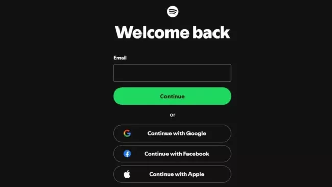 Přihlašovací obrazovka do Spotify