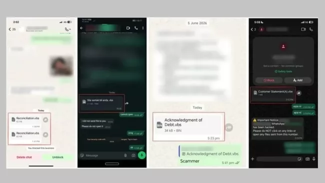 Ukázka škodlivých příloh v nejnovějším phishingovém útoku na WhatsApp