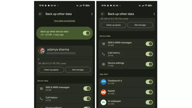 Detailní nastavení zálohování dat z androidového zařízení