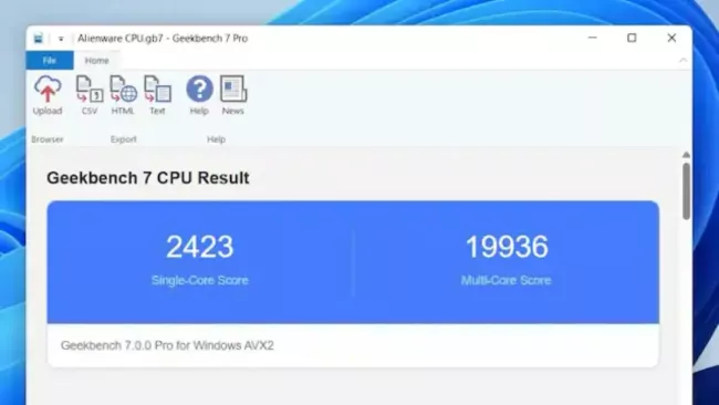 Prostředí programu Geekbench 7 Pro