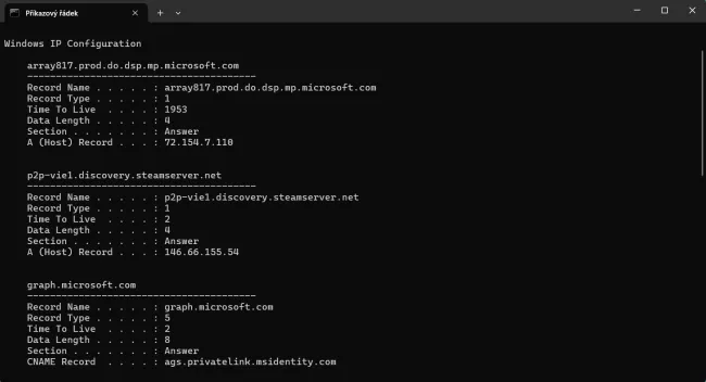 Data v příkazovém řádku Windows.