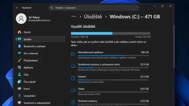 Informace o obsazení disku ve Windows 11