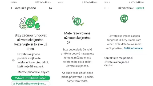 Rezervace uživatelského jména ve WhatsApp
