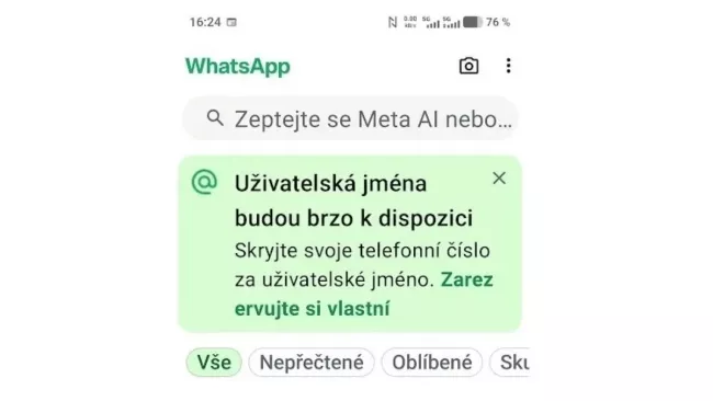 Rezervace uživatelského jména ve WhatsApp