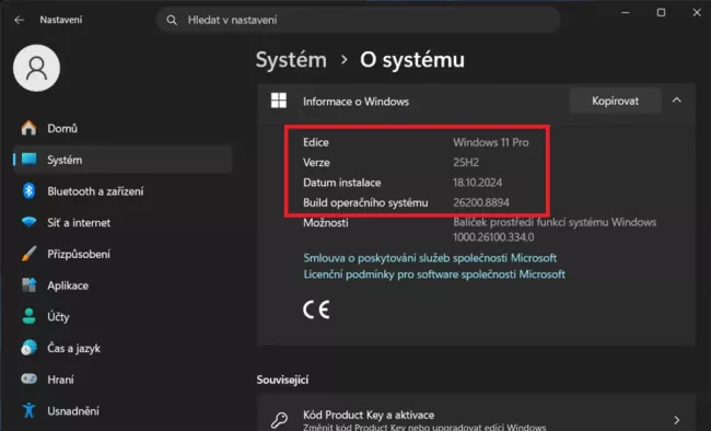 Windows 11 / Nastavení / Systém