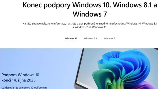 Stránka Microsoftu o podpoře starších verzí Windows