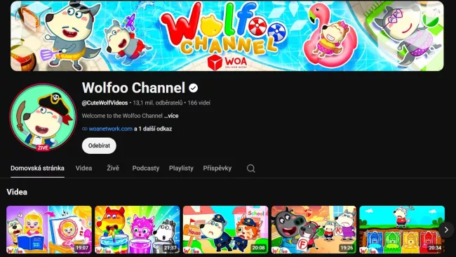 Youtube kanál animovaného seriálu Wolfoo.