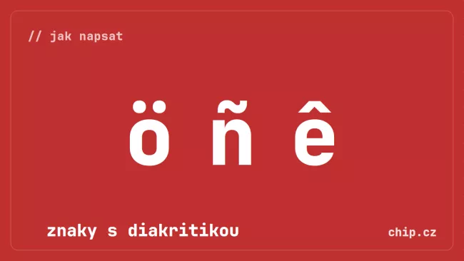 Znaky s diakritikou na červeném pozadí.