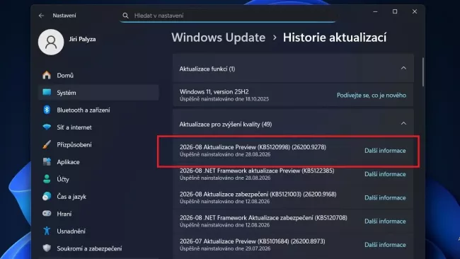 Přehled aktualizací Windows