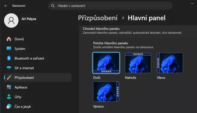 Nové možnosti umístění lišty hlavního panelu Windows
