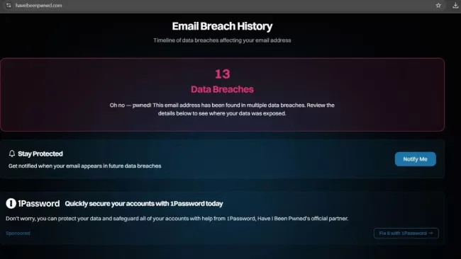 Prostředí služby Have I Been Pwned